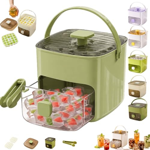 Tragbarer EiswüRfelbereiter,EiswüRfelmaschine mit Presstyp,mit 48 Gitter EiswüRfelform EiswüRfelmaker mit Schublade und AufbewahrungsbehäLter,füR Home Kitchen (Dunkelgrün)