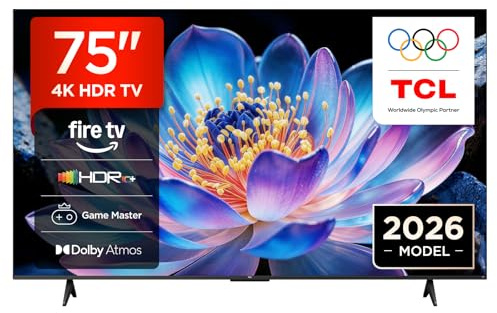 TCL 75V6D-UK 75 Inch 4K HDR, Fire TV, HDR10+, Dolby Atmos, DTS:X, Game Master, Motion Clarity, AirPlay 2, Press & Ask Alexa (2026 New Model)