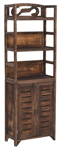 PUGYNBK Vitrine en bois massif de paulownia marron foncé avec 2 portes et 3 étagères, 46 x 24 x 140 cm, armoire à vaisselle pratique pour le rangement et la présentation, robuste et facile d'entretien