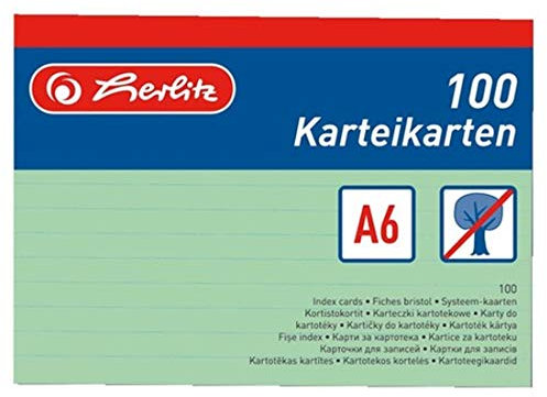 Herlitz 1150655 Karteikarten, DIN A6, liniert, grün