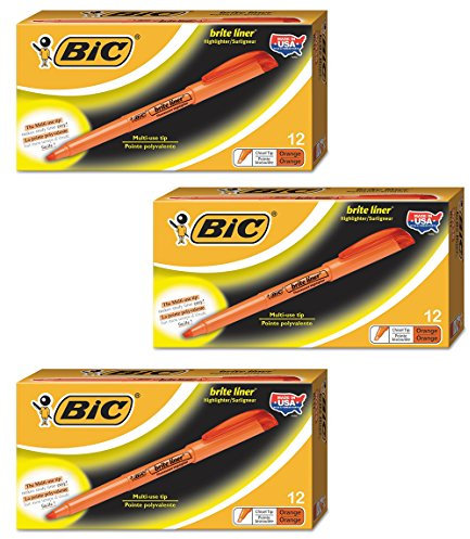 BIC Brite Liner Textmarker - Chisel Tip, Orange, 12er Pack (3er Packung)