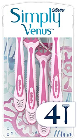 Gillette Simply Venus3 Disposable Razors for Women With 3 Blades, Moisture Strip for Smooth and Protected Skin, Pack of 4