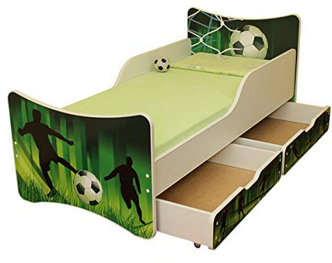 Best For Kids Kinderbett mit Schaummatratze mit TÜV Zertifiziert 90x200 MIT Zwei SCHUBLADEN 25 Designs (**Kinder**, Fußball)