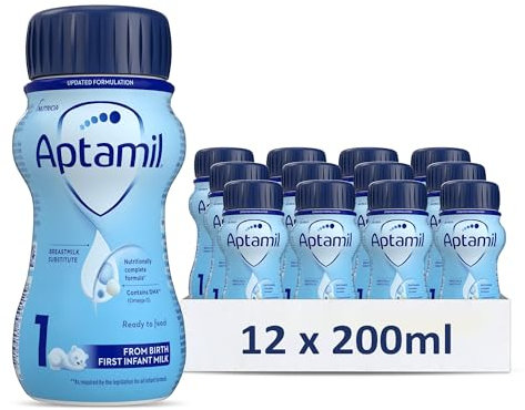 Aptamil 1 First Infant Baby Milk Ready to Use Liquid Formula, from Birth, 200 ml (Pack of 12),packaging may vary