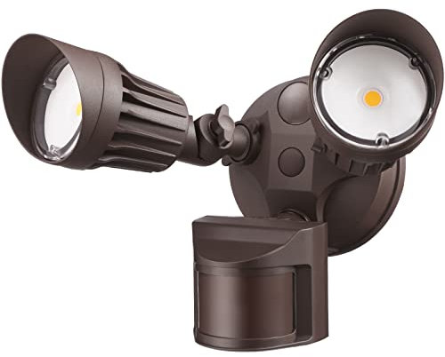 LEONLITE COB LED Security Light, Motion Sensor Flood Lights Outdoor, Aluminum, 3 Modes Motion Detector+Dusk to Dawn+Switch Control, 100-277V, Adjustable 2-Head, IP65, 5000K Daylight, ETL, Bronze