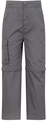 Mountain Warehouse Pantalon Zip-Off pour Enfants Active - Pantalon léger, séchage Rapide, Style décontracté, Poches, Facile d'entretien -pour Le Camping, Les Voyages Gris foncé 7-8 Ans