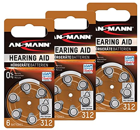 18 Ansmann Batterie per apparecchi acustici 312 zinco-aria 1,4 V PR41 aza312 marrone 5013233 apparecchi acustici batteria a bottone - particolarmente lunga durata