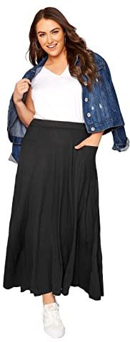 Yours Curve Maxi Full Length Jersey Stretch Elasticated Waist Skirt with Pockets - Women's - Plus Size Black 30-32