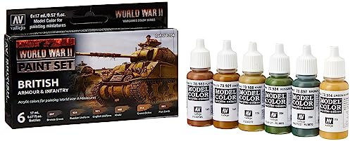 Vallejo VAL70204 AV Model Color Set-WWII British Armour&Infantry, 17 ml (Pack of 6)