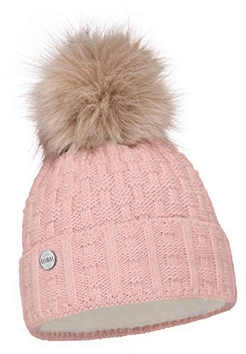 ELIMELI Damen Winter Mütze warme Strickmütze Wintermütze mit Bommel Slouch Strick Beanie Damen für Winter Bommelmütze Hergestellt in EU Farbenauswahl 16517 (Rosa)