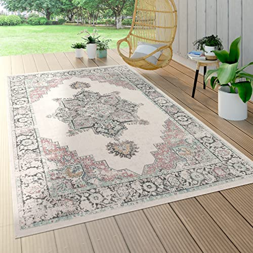 Paco Home In- & Outdoor-Teppich Für Balkon Terrasse, Kurzflor Mit Orient-Design In Beige, Grösse:Ø 200 cm Rund