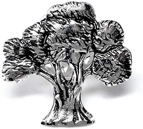 Pin plata Ley 925m árbol 19mm. olivo mate detalles tallados brillo