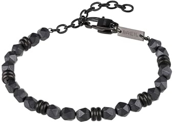 Breil, Collezione Artha, Bracciale Uomo, in Acciaio e pietre, con Proprietà Rilassanti e Pratica Chiusura a Moschettone, Lunghezza Regolabile 17-22 cm