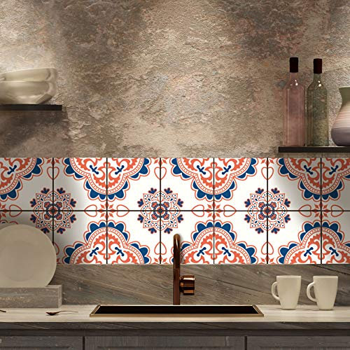 ADesign 32 Feuilles Mural Stickers Carrelage 2D Imperméables Carreau de Ciment Adhesif, Autocollants Carreaux Dosseret pour Cuisine, Salle de Bain la Décoration à la Maison / 15 x 15 cm /T1004