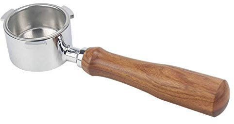 Fenteer Kaffee Bodenloser Siebträger für Kaffeemaschine Maschine 51mm Ersatz - Brauner Holzgriff, 51 x 225 x 35 mm