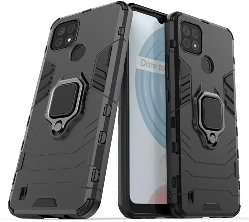 Wuzixi Funda para Realme C21. Anti-Arañazos Cubierta Protectora, Carcasa Viene con Una Soporte Plegable, 2 en 1 Híbrida Robusto Case, Cover para Realme C21.Negro