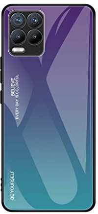 SEAHAI Funda para Realme 8i Estuche, Degradado de Color Carcasa con Tapa Trasera de Cristal Templado & Case Silicona TPU Flexible con Parachoques Absorción de Golpes, Azul Degradado
