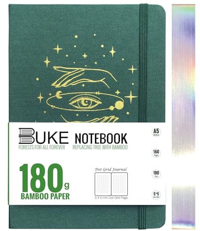BUKE Dotted Journal, A5 Dot Grid Notebook, 180gsm Bamboo Paper, Waterproof Fabric Hardcover, 160 Dot Grid Pages, 5.7 * 8.2 inch Drawing BUJO(BKF-4)