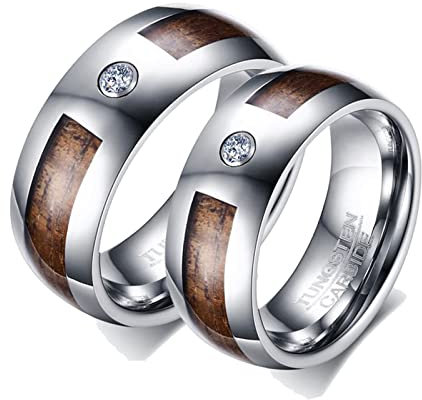 ANAZOZ 2 Stück Eheringe Paarpreis Wolfram Holz Form Ringe Partnerringe Bandringe Herren Ring Breit Silber Braun Eheringe Silber Basteln