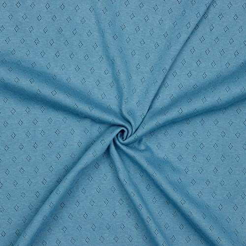 0,5m Pointoille-Stoff Feinstrick-Jersey Baumwollstoff Oeko-Tex Feinstrick Ajour Lochmuster, Farbe:blau