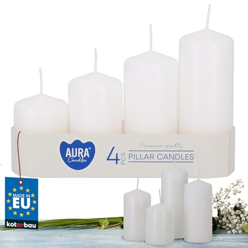 KOTARBAU® Stumpenkerzen Säulenkerzen Blockkerzen Set 4 Stück Weiß