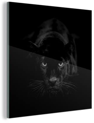 MuchoWow Glasbild Glasfoto Wandbild Bilder Deko 90x90 cm Panther - Schwarz - Weiß