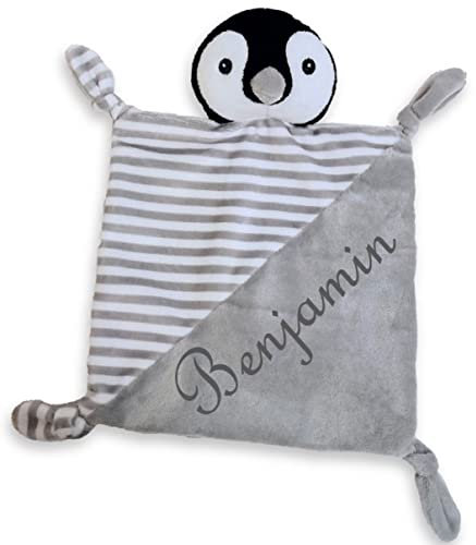 Wuff-Dogsworld Baby Kuscheltuch VIELE Modelle mit Namen Bestickt Geschenk Taufe Geburt Schmusetuch Schnuffeltuch Trösterchen Junge Mädchen (Pinguin klein)