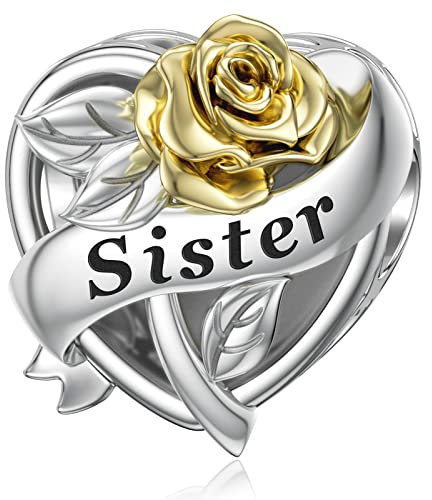 Schwester Charm für Pandora Charms Herz Blume Sterlingsilber