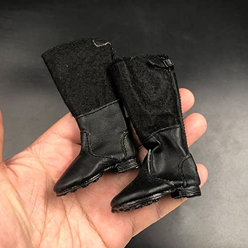VUSLA 1/6 Scale Fleece High-Top Leather Boots German Wehrmacht Miniature Toy Soldier Clothing Model Fit for 12 Action Figures,A