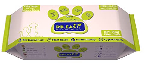 DR.EASY Allzweck-Haustier-Feuchttücher für Hunde und Katzen, 100 Stück,reinigt Ohren, Gesicht, Hinter, Körper und Augenpartie – praktisch, ideal für Zuhause oder auf Reisen