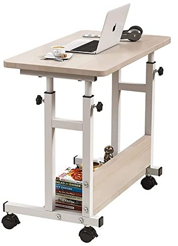 GAVALE Beistelltisch Mit Rollen Und Bremsen, Höhenverstellbarer Computertisch Mobiler Beistelltisch Pflegetisch Laptoptisch Zum Arbeiten, Essen, Lernen,Beige