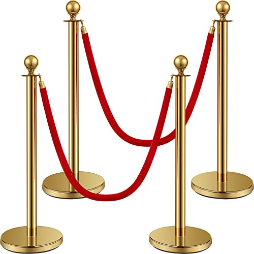 Ferraycle 4 Pcs 2026 Wedding Stanchions and Velvet Ropes Set, Gold
