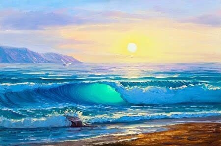 Acryl-Bild 80 x 50 cm: Morgen am Meer, Welle, Illustration, Malen von Acrylfarben auf einer Leinwand.(96572806)