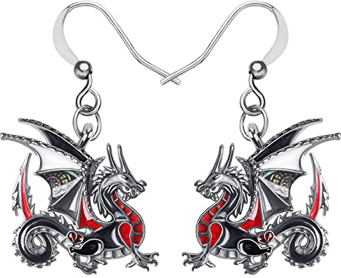 LONYOO Emaille Fantasy Dragon Ohrringe Zinklegierung Dangle Drop Schmuck Dinosaurier Geschenke für Frauen Mädchen Charms (Schwarz 3696)