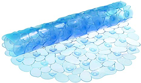 sourcing map Bath Tub Shower Mat, 30 x 14.2 PVC Non-Slip Pebble Oval Mat with Drain Holes, Suction Cups for Bathroom Bathtub, Clear Blue