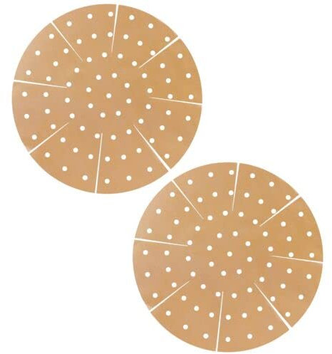 SPARES2GO Air Fryer Drawer Liners compatible with Ninja AF100UK AF160UK AF300UK AF400UK Non-Stick Round Perforated Mats (Brown, Pack of 2)