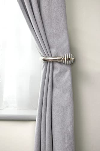 Emma Barclay, Metal Sliced - Pair of Holdaback Tiebacks with End Finials in Brushed Silver - 20cm