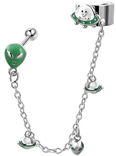 Jewseen Knorpelkette Alien Ear Cuff Schmuck 316L Edelstahl Ohrringe Helix Ohrring für Damen Herren, Glow in The Dark, Zirkon