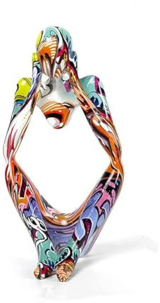 Moderne Denker Skulptur Deko,bunte Groß-Denker-Figur Ornamente, Kreative Bunte Graffiti,abstraktes Kunstharz,Statue,minimalistische Kunst,für Wohnzimmer Schlafzimmer Office Desktop Dekoration (Stil 3)