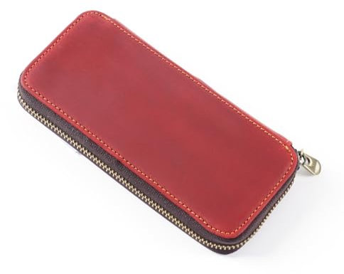 DONGKER Leder Schreibetui, Vintage Stiftmappe, Retro Stifteetui Federmappe Schlamppermäppchen mit Kartenklammer und 3 Schlaufen für Schul und Büromaterial, 16,5×8 cm