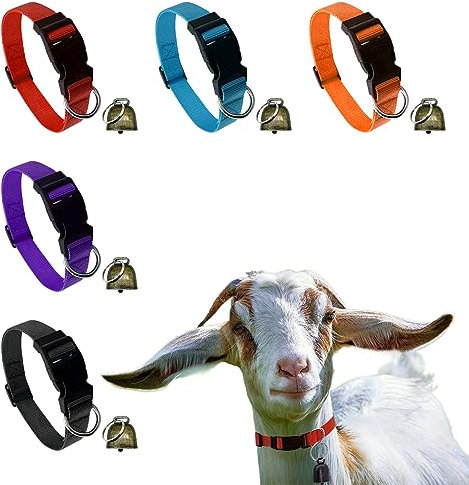 OILODA 5 Sets Ziegenhalsband mit Glocke, Kuh Pferd Schaf Anti-Verloren Bronze Glocke Zubehör Verstellbare Schafhalsbänder mit Schnellverschluss-Schnalle, strapazierfähiges Nylon Hundehalsband für