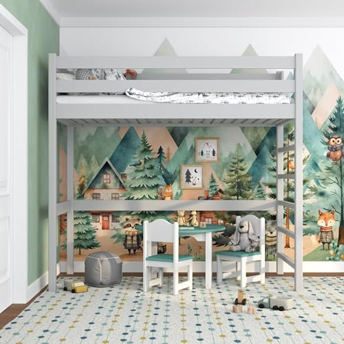 N-wood N01 Hochbett Holz 120x200 cm, Etagenbett, 2 Leitermontageseiten: Links oder rechts, sichere abgerundete Kanten, Stabile Massivholzkonstruktion, Hochwertige und umweltfreundliche Lacke, Grau