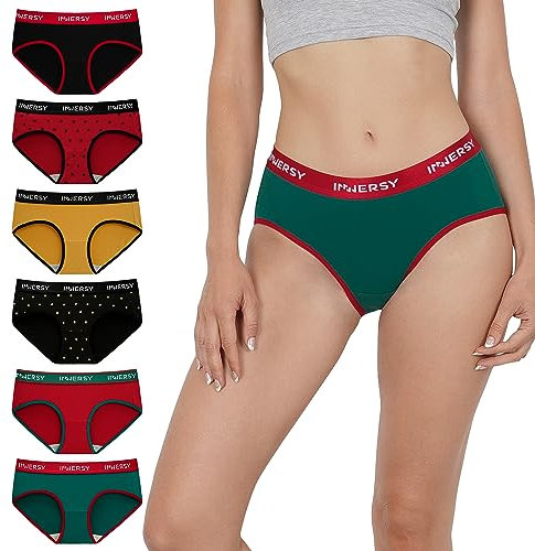 INNERSY Damen Unterhosen Baumwolle Schlüpfer Bunt Sportunterwäsche Pantys Stretch Slip Mehrpack 6 (M-EU 40, Bunte Weihnachten)