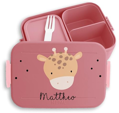 Kinder Bento Box Midi Lunchbox für Mepal Bentobox - Boho Giraffe Giraffen - 900 ml - Rosa - jausenbox und tiere name brotdose kita bedrucken lunch mädchen fächern food take a break