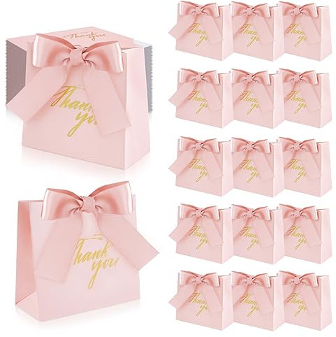 SHAIDOJIO 50 Stück Geschenktüte Klein Mit Rosa Seidenband Und Schleifen - Für Partys, Feste, Hochzeiten, Geburtstage, Brautjungfern