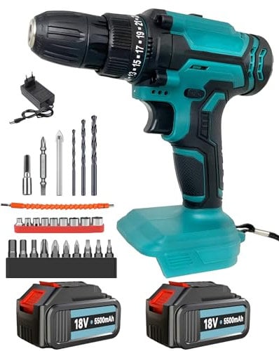 Cordless Drill Driver 21V, Cordless Hammer Drill with Batteries 3000mAh, 25+3 Torque, 42N.m Max Electric Drill, 26PCS Drill Bits, 2 Speed, LED Light for Home and Garden DIY Project