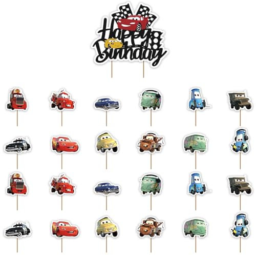 25 Stück Auto Kuchen Deko, Auto Tortendeko Cake Topper, Auto Kuchen Dekoration Tortendeko, Auto Cupcake Deko, für Kinder Geburtstag Baby Dusche Home Gathering