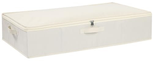 YheenLf 1 Stück Aufbewahrungsboxn mit Deckel, Faltbare Kleiderschrank Organizer mit Verstärktem Griff und Reißverschluss für Bettdecken Decken Kleidung, Beige, 80x40x15cm