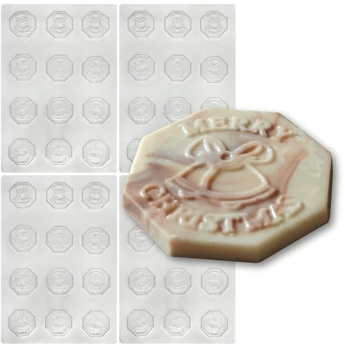 Christmas Chocolate Coins Moulds Octagon - 10g - Packs of 12 or 48 - Christmas Stocking Fillers (48 Moulds)
