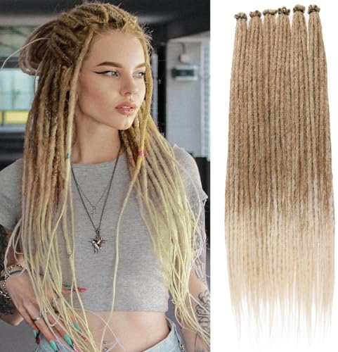 Leeven 18 Zoll Ombre Blonde Dreadlock Extensions Hippie Single Ended Dreads 40 Strands Synthetic Reggae Dreadlocks Soft Dreads Hair Extensions /27613#